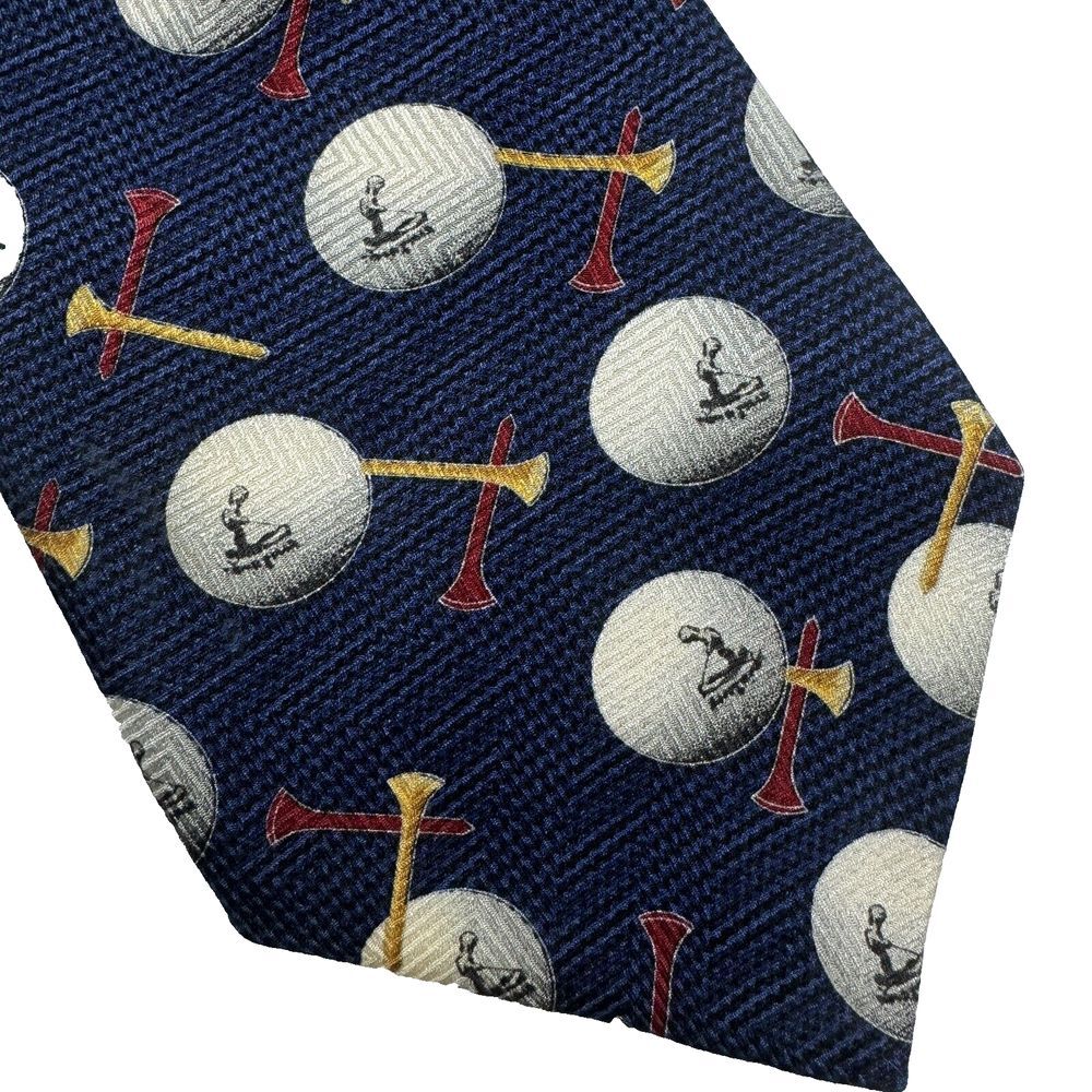 Pinehurst NC Golf Silk Necktie Navy Tees and Golf Balls Putterboy Print Novelty